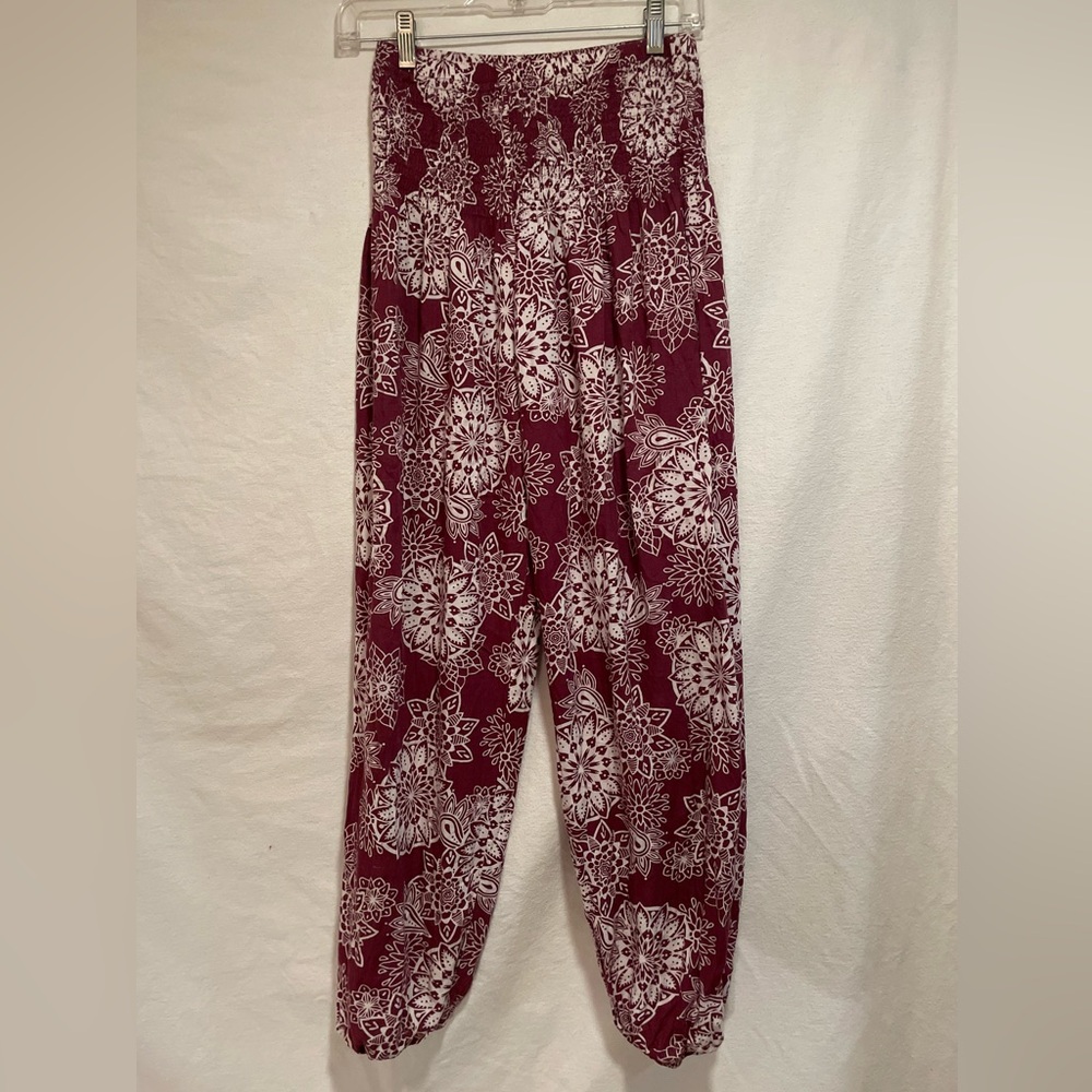 Women's Maroon Printed Ankle-Length Harem Pants